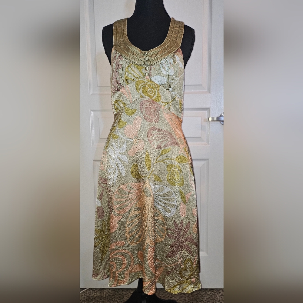 Floral Midi Dress With Invisible Zipper And Satin Waist Tie--100% Acetate Satin